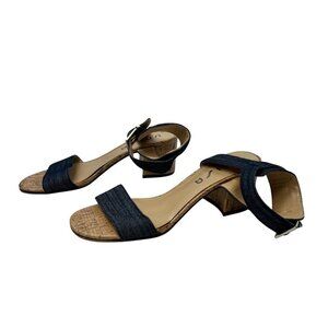 Unisa Women’s Denim Open Toe Ankle Buckle Cork Block Heels Size 8M
